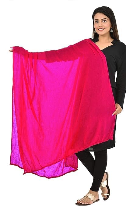 AIG THE FASHION 100% Nazmin Chiffon Casual Dupatta – 2.25m with Pom-Pom Lace | Lightweight Nazneen Chiffon | Perfect for Festivals, Parties & Traditional Outfits - MAGENTA