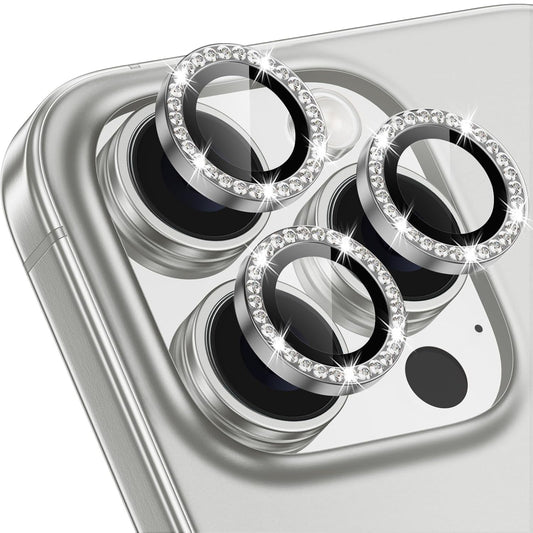 AIG Camera Lens Protector for iPhone 17 Pro/Pro Max –9H Tempered Glass with Diamond Metal Ring, Scratch Resistant, HD Clear (Titanium Grey Diamond)