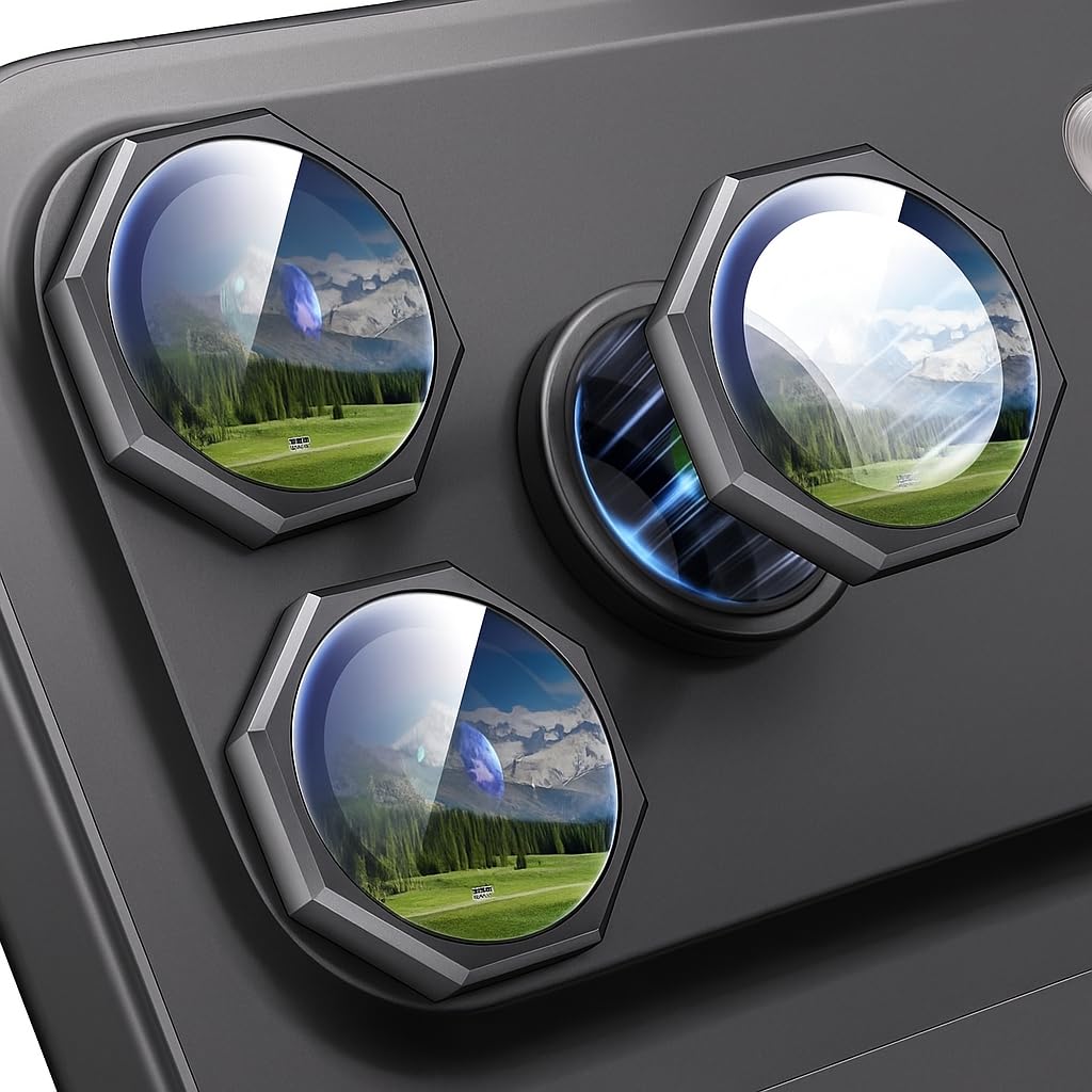 AIG Camera Lens Protector for iPhone 17 Pro / 17 Pro Max / 16 Pro – 9H Tempered Glass Octagon Metal Ring Cover (GREY, HD Clear, Easy Install)