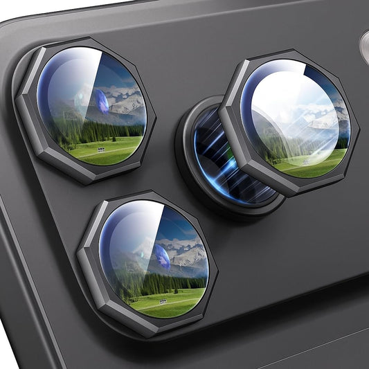 AIG Camera Lens Protector for iPhone 17 Pro / 17 Pro Max / 16 Pro – 9H Tempered Glass Octagon Metal Ring Cover (GREY, HD Clear, Easy Install)