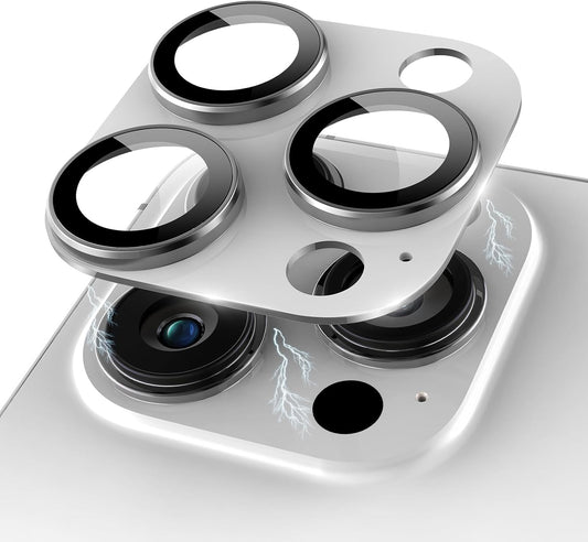 AIG Camera Lens Protector for iPhone 15 Pro/15 Pro Max & 14 Pro/14 Pro Max – 9H Glass with Metal Rings (Silver Joint)