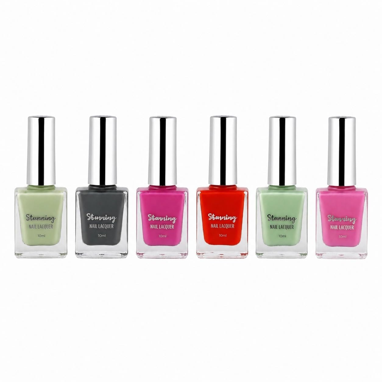 Stunning Nail Lacquer Set of 6 Multicolor Nail Polish Combo Pack 10ml Each Long Lasting Glossy Finish for Women & Girls