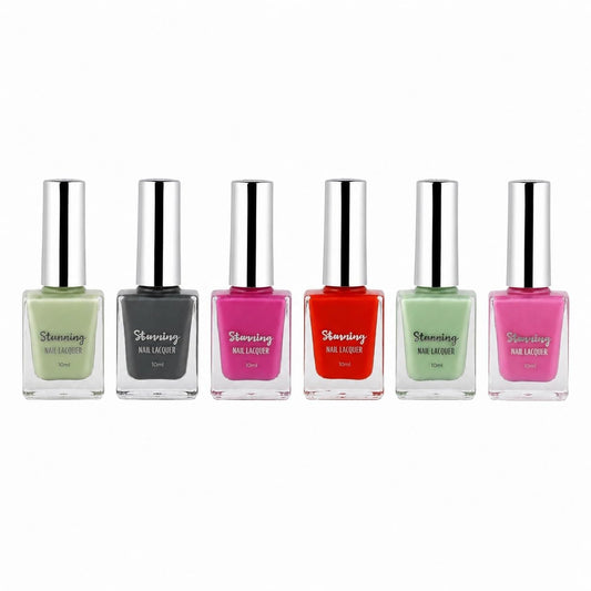 Stunning Nail Lacquer Set of 6 Multicolor Nail Polish Combo Pack 10ml Each Long Lasting Glossy Finish for Women & Girls