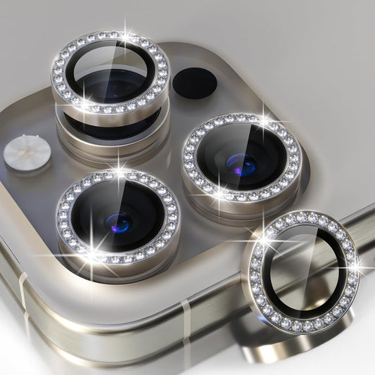 AIG iPhone 15 Pro/15 Pro Max Bling Camera Lens Protector – Diamond Titanium Natural