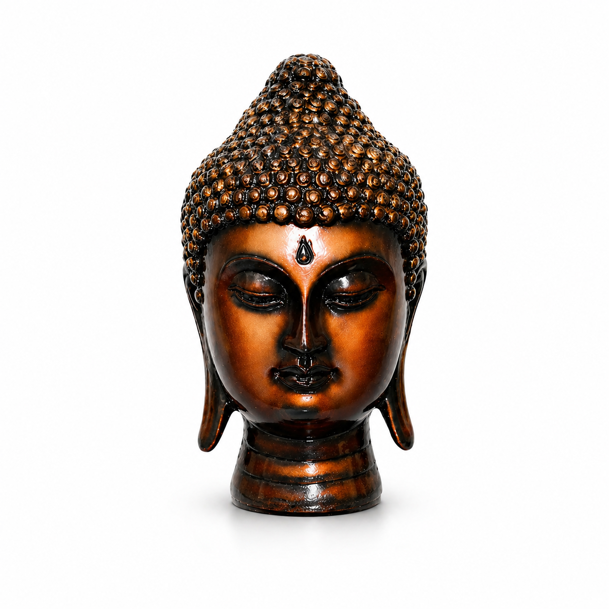 Handcrafted Brass Buddha Head Idol, Bronze Finish, Meditation Décor Statue for Home, Office, Yoga Studio