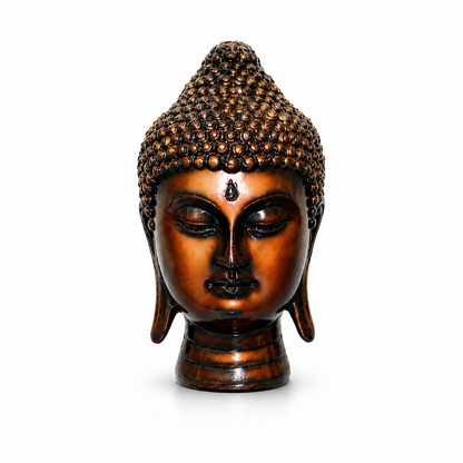 Handcrafted Brass Buddha Head Idol, Bronze Finish, Meditation Décor Statue for Home, Office, Yoga Studio