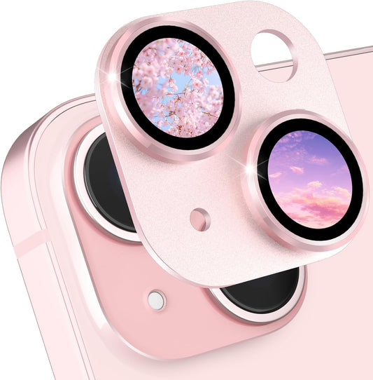 AIG Camera Lens Protector for iPhone 15/15 Plus – Full Coverage 9H Glass, Metal Ring Cover- Pink Joint