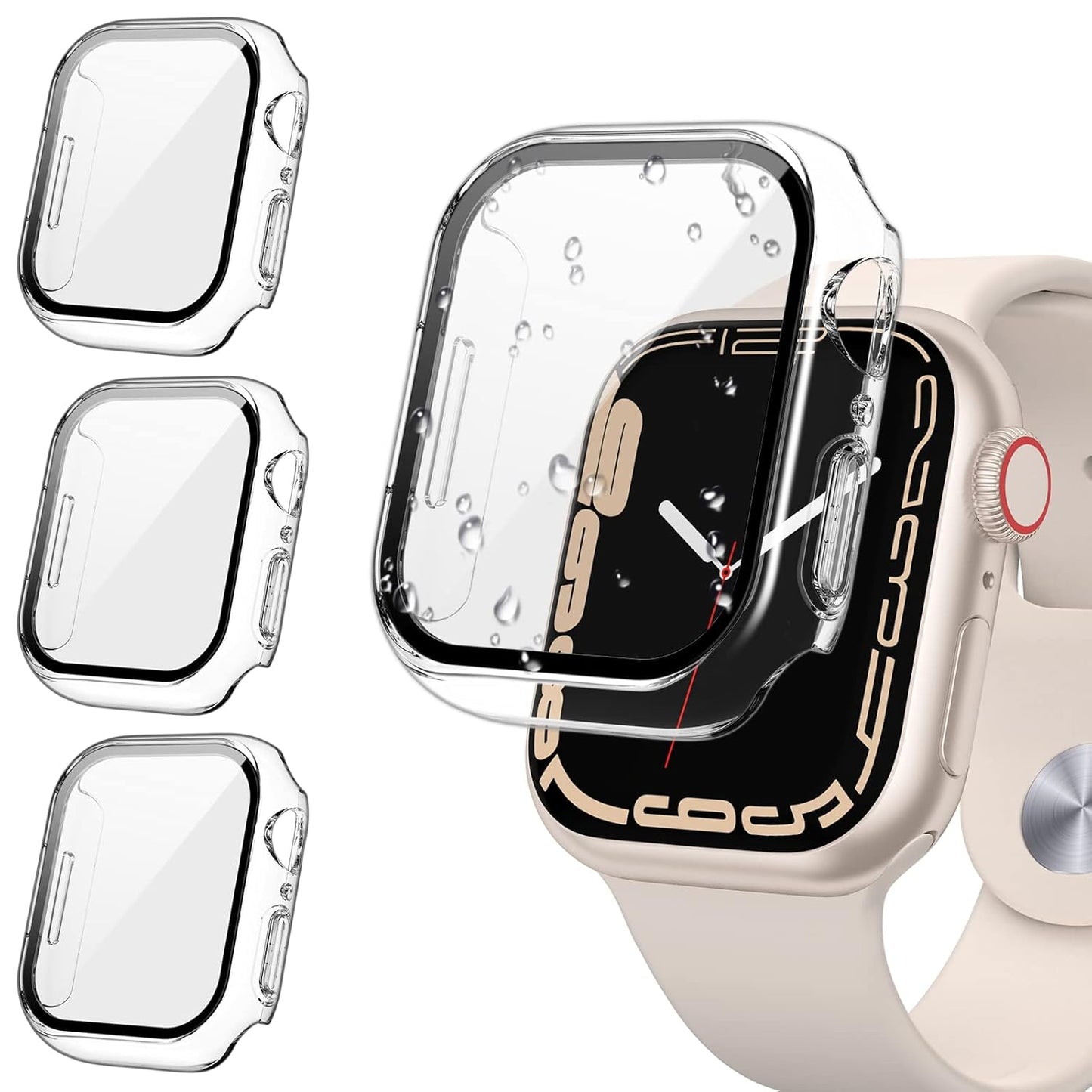 AIG [3PCS Transparent/Clear] Apple Watch Screen Protector Case 45mm for Series 9/8/7 – Tempered Glass Protective Face Cover with Hard Bumper – Full Coverage iWatch Accessories for Women & Men
