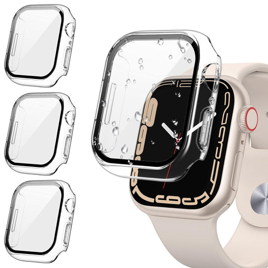 AIG [3PCS Transparent/Clear] Apple Watch Screen Protector Case 45mm for Series 9/8/7 – Tempered Glass Protective Face Cover with Hard Bumper – Full Coverage iWatch Accessories for Women & Men