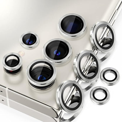 AIG Camera Lens Protector for Samsung Galaxy S24 Ultra/S23 Ultra – 9H Tempered Glass with Metal Individual Rings (Silver, HD Clear)