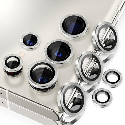 AIG Camera Lens Protector for Samsung Galaxy S24 Ultra/S23 Ultra – 9H Tempered Glass with Metal Individual Rings (Silver, HD Clear)