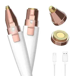 Eyebrow Trimmer for Women, 2 in 1 Rechargeable Facial Hair Remover with Replaceable Heads, Professional Painless Personal Hair Removal Eyebrow Razor with Indicator Lights, (White)