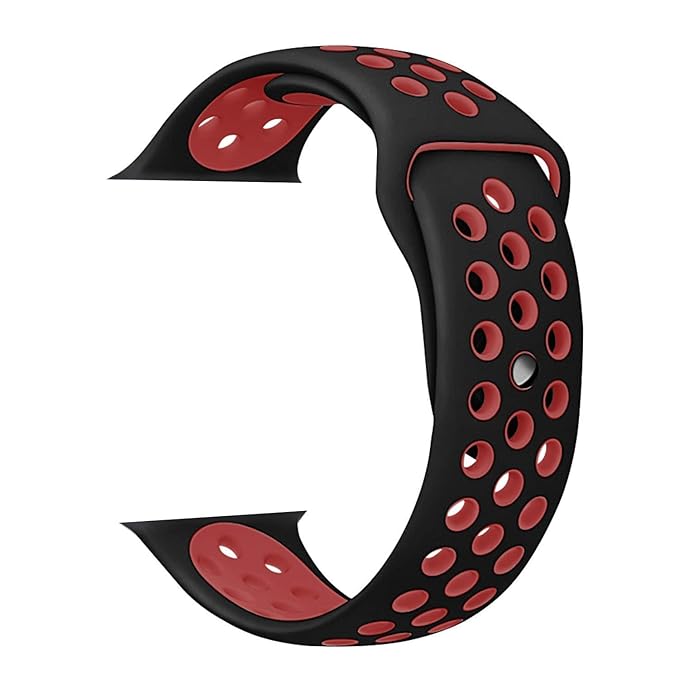 AIG Sports Silicone Band for Apple Watch / iWatch 42mm 44mm 45mm 46mm 49mm – Soft Silicone Sport Strap Compatible with Apple Watch Series 1-9, SE & Ultra (BLACK & RED)