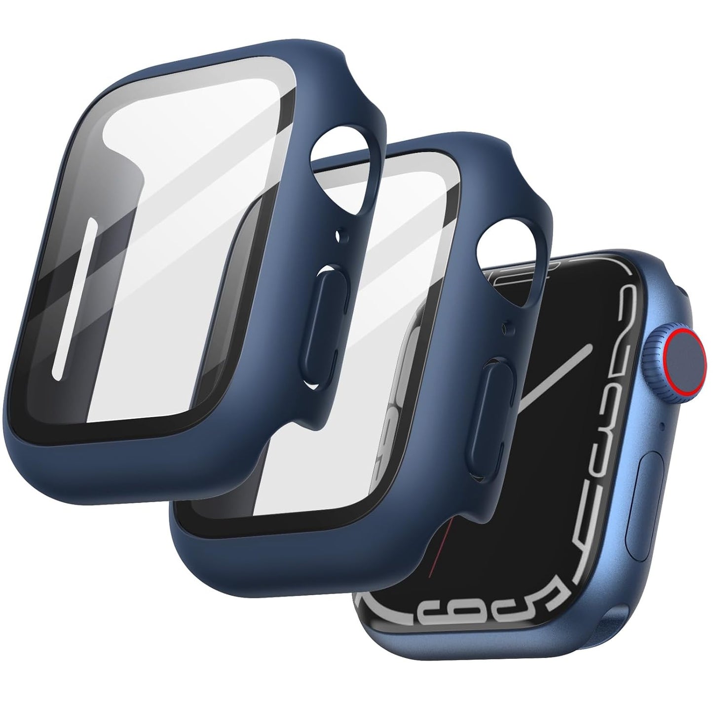 AIG Cover Case with Screen Protector for Apple Watch Series 9/8/7 (45mm) – All-Round Protective Case with Built-in Tempered Glass – High Sensitivity Touch – 2 Pack (Blue)