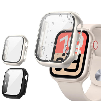 AIG Apple Watch 45mm Hard Case with Tempered Glass Screen Protector, Ultra-Thin Protective Cover for Series 9/8/7- Starlight+Black (02 PACK)