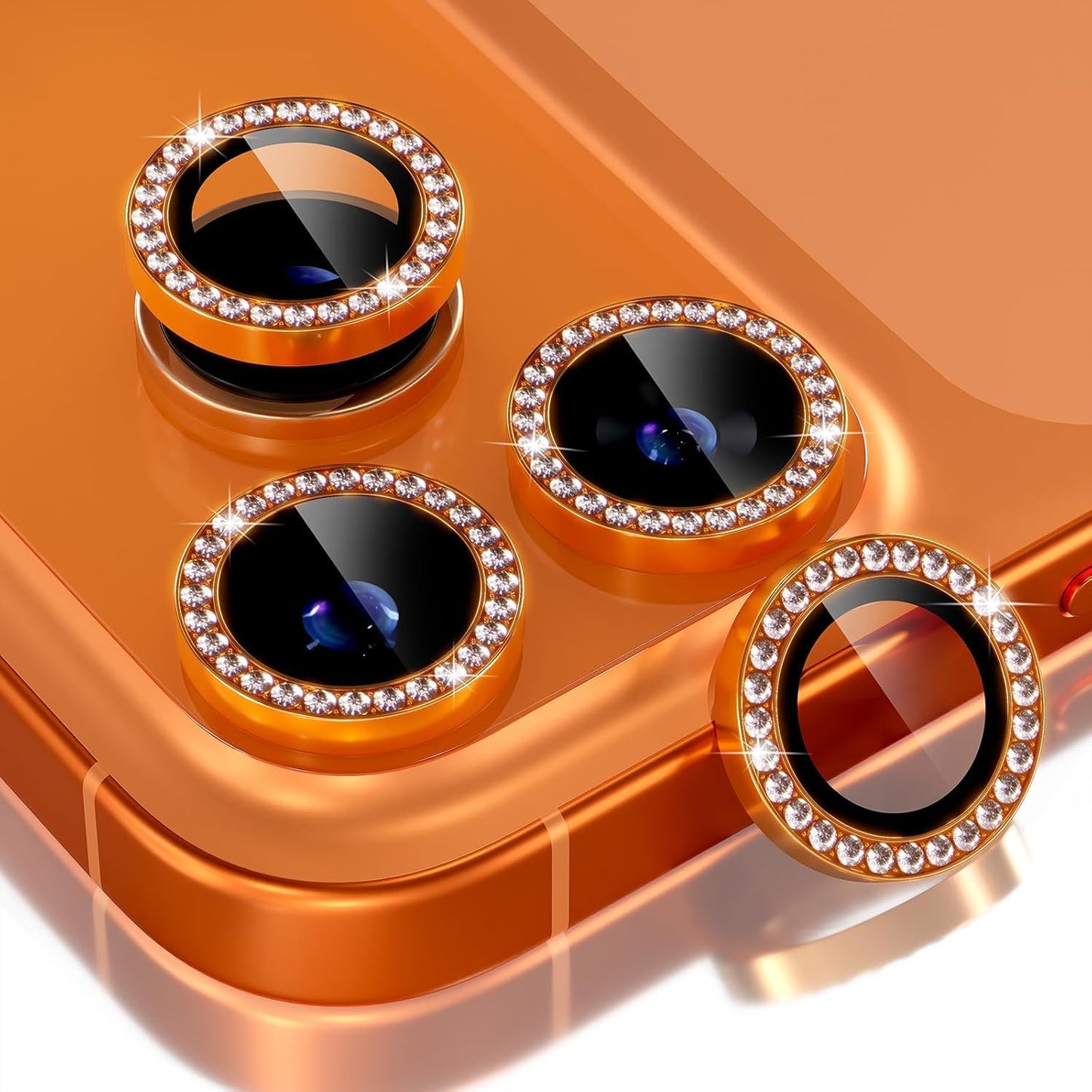 AIG Camera Lens Protector for iPhone 17 Pro/Pro Max –9H Tempered Glass with Diamond Metal Ring, Scratch Resistant, HD Clear (Orange Diamond)