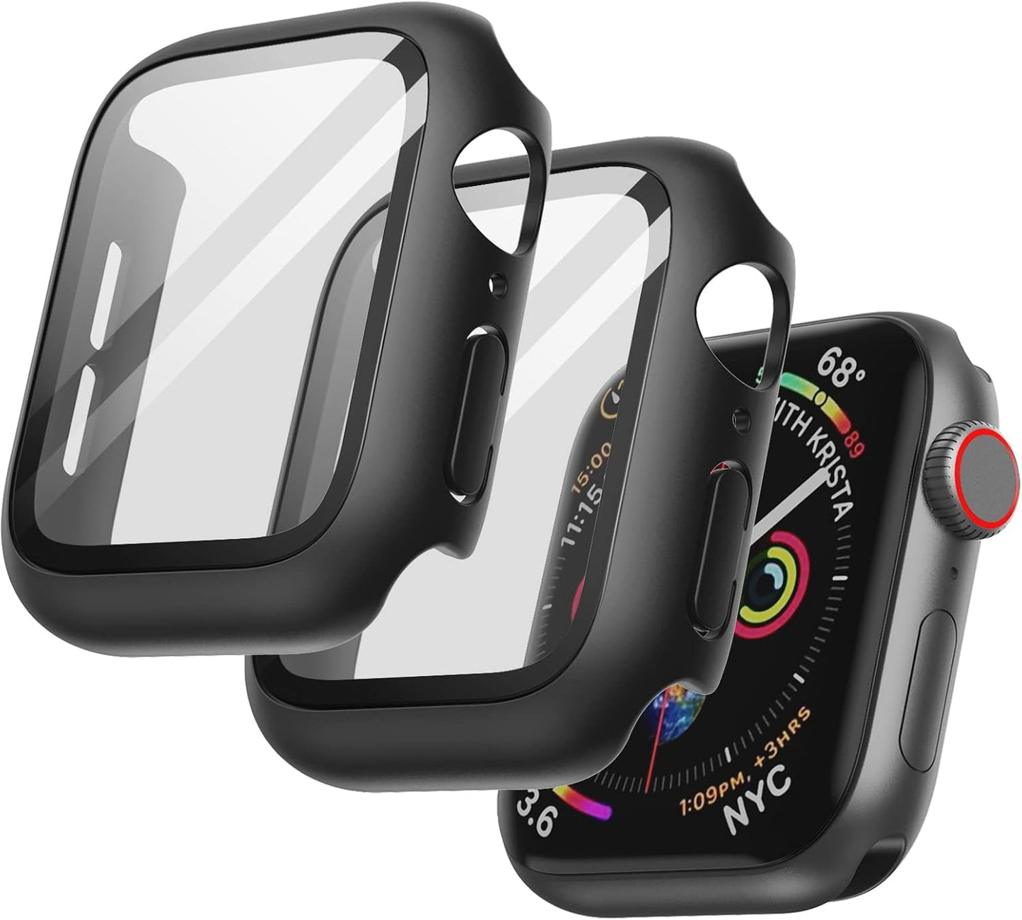 AIG Clear Hard Case with Tempered Glass for Apple Watch 40mm (Series 4/5/6) - Black (04 PACK)