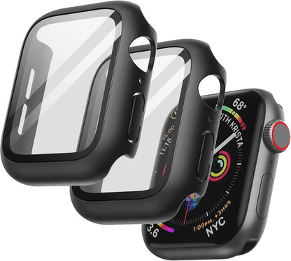 AIG Clear Hard Case with Tempered Glass for Apple Watch 40mm (Series 4/5/6) - Black (04 PACK)