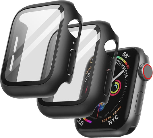 AIG Clear Hard Case with Tempered Glass for Apple Watch 40mm (Series 4/5/6) - Black (04 PACK)