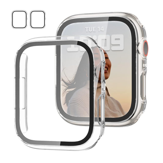 AIG Apple Watch 41mm Hard Case with Tempered Glass Screen Protector, Ultra-Thin Protective Cover for Series 9/8/7 - Clear/Transparent (2 Pack)