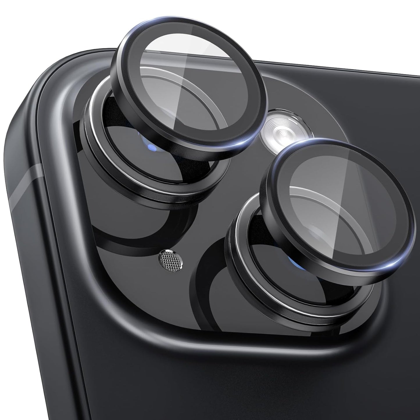 AIG Camera Lens Protector for iPhone 15/15 Plus – Black Metal Ring, Ultra HD Glass, Case-Friendly