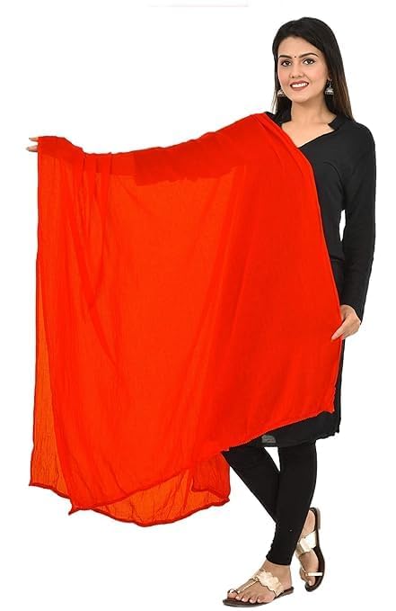 AIG THE FASHION 100% Nazmin Chiffon Casual Dupatta – 2.25m with Pom-Pom Lace | Lightweight Nazneen Chiffon | Perfect for Festivals, Parties & Traditional Outfits - Orange