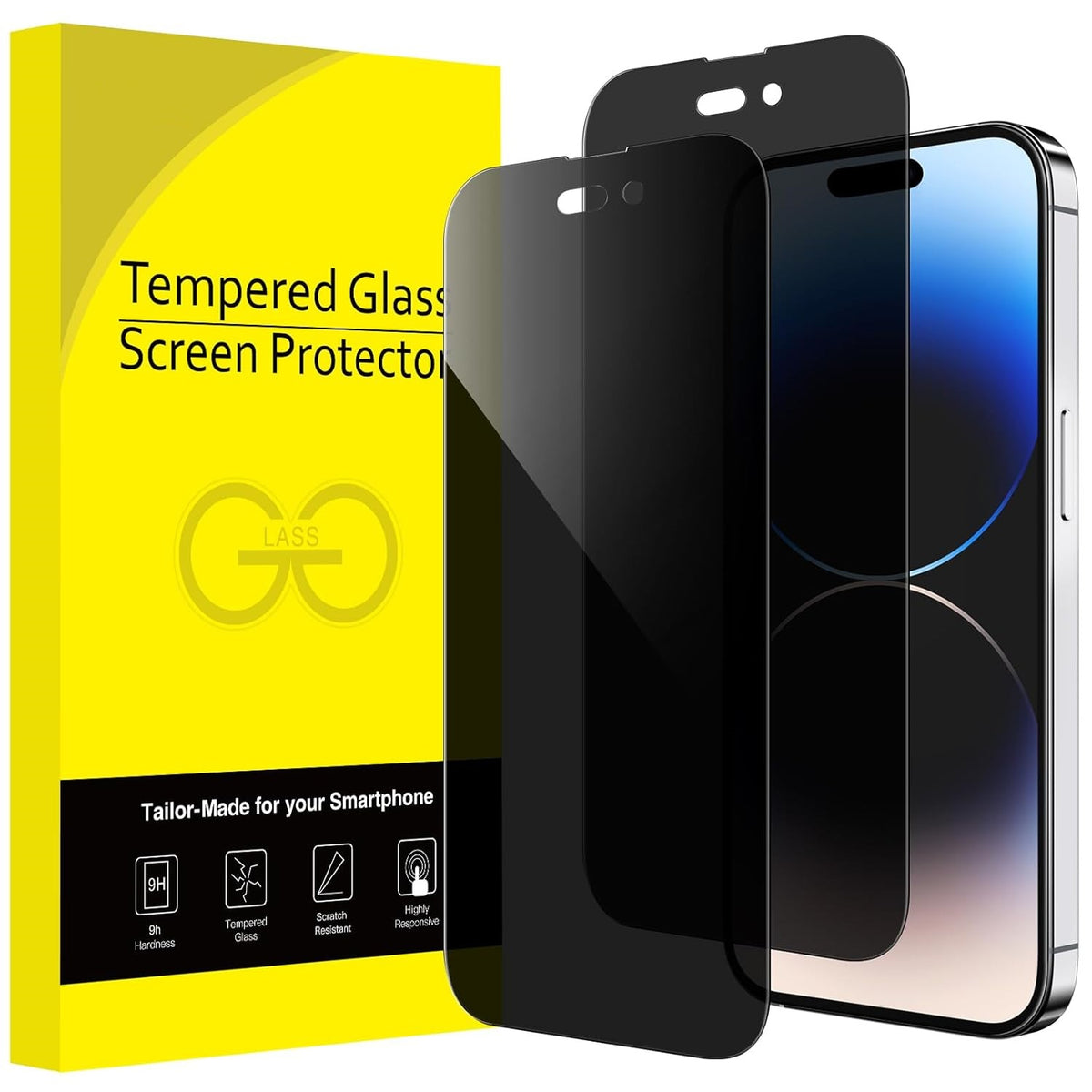 AIG Privacy Screen Protector for iPhone 14 Pro – 2 Pack, Full Coverage Anti-Spy Tempered Glass