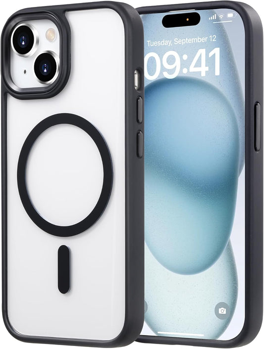 AIG Magnetic Case for iPhone 15 Plus / 14 Plus – Clear Back Black Frame