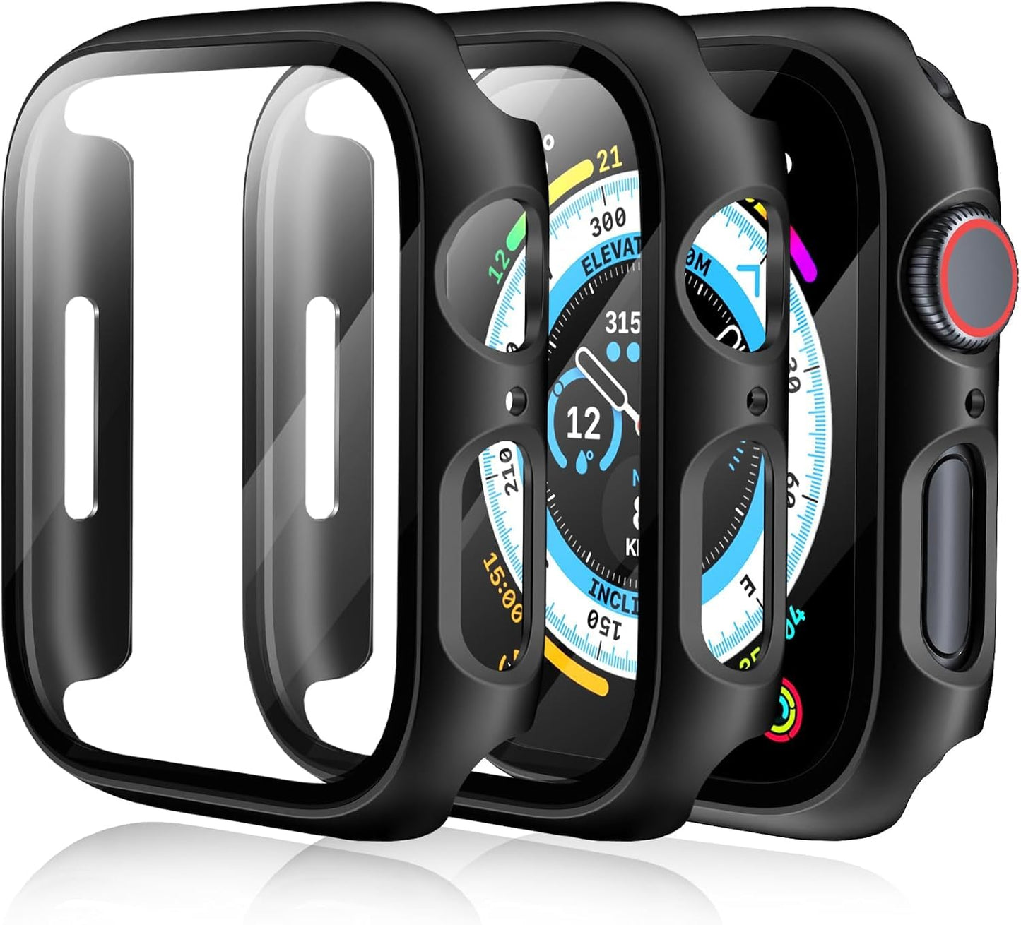 AIG Clear Hard Case with Tempered Glass for Apple Watch 40mm (Series 4/5/6) - Black (03 PACK)