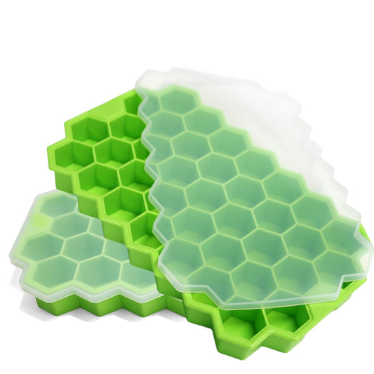 AIG Silicone Ice Cube Tray with Lid (2 Pack, Green) – Easy Release Reusable Ice Molds for Freezer & Drinks