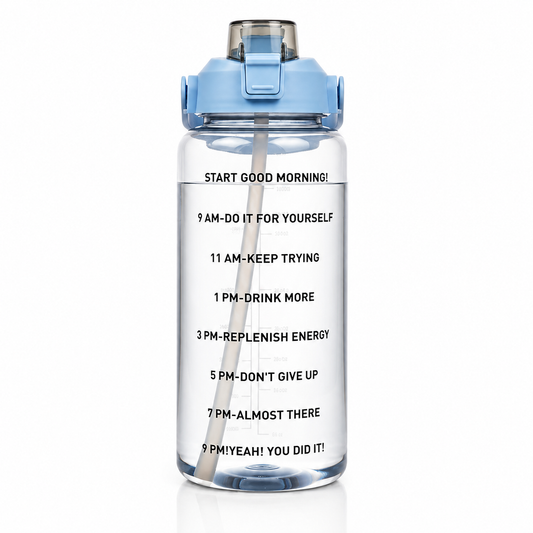 2L Motivational Water Bottle with Straw & Time Marker – BPA-Free Leakproof Sports Water Bottle for Gym, Office, School, Travel & Fitness (Blue)