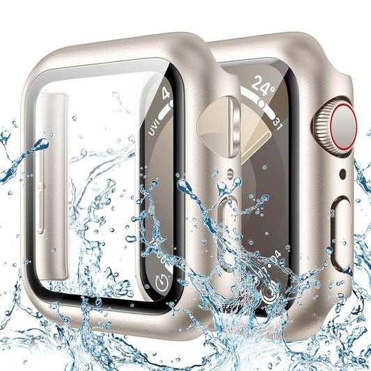 AIG Clear Hard Case with Tempered Glass for Apple Watch 40mm (Series 4/5/6) - Starlight (02 PACK)