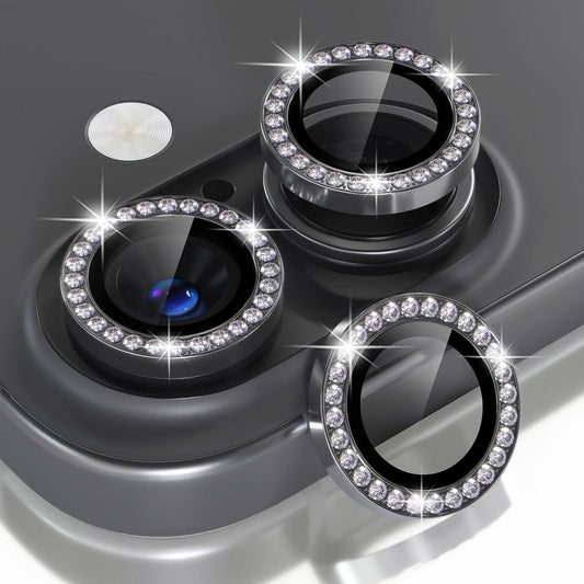 AIG Camera Lens Protector for iPhone 16/16 Plus – 9H Glass with Metal Ring – Black Diamond