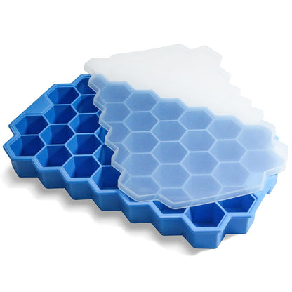 AIG Silicone Ice Cube Trays with Lids – 1 Pack Easy-Release Hexagon Ice Maker for Freezer, Reusable Food-Grade Ice Molds for Cocktail Bar, Whiskey, Iced Coffee & Home Kitchen (Blue)