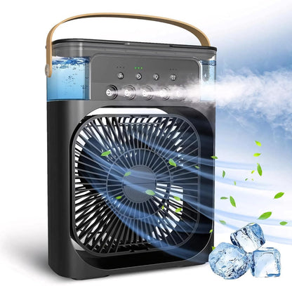 Portable Humidifier Air Cooler Fan Mini Cooler For Home With 3 Speed Mode, Mist Fan With Water Spray, 7 Color Led And Timer,(Usb Powered Mini Ac, Black)