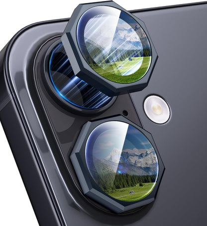 AIG Camera Lens Protector for iPhone 17 Pro / 17 Pro Max / 16 Pro – 9H Tempered Glass Octagon Metal Ring Cover (Black, HD Clear, Easy Install)