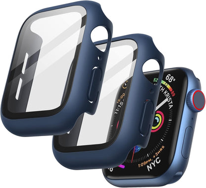 AIG Clear Hard Case with Tempered Glass for Apple Watch 40mm (Series 4/5/6) - Blue (02 PACK)