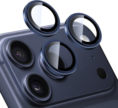 AIG Camera Lens Protector for iPhone 17 Pro / Pro Max – 9H Tempered Glass with Metal Ring, Scratch Resistant, HD Clear (Blue)