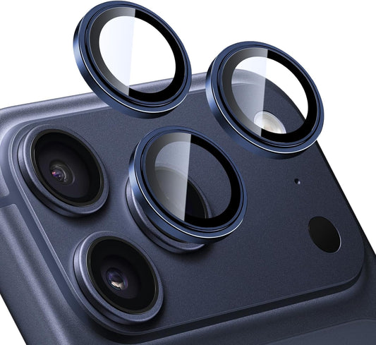 AIG Camera Lens Protector for iPhone 17 Pro / Pro Max – 9H Tempered Glass with Metal Ring, Scratch Resistant, HD Clear (Blue)