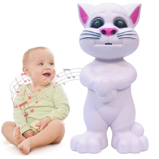 AIG Talking Tom Cat Toy for Kids | Voice Repeating Talking Cat with Songs & Stories | Interactive Funny Sound Toy – White