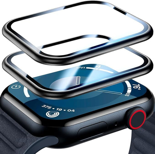 AIG 02 Pack Apple Watch 45mm Screen Protector Titanium Bumper + Tempered Glass, Series 9/8/7, Black