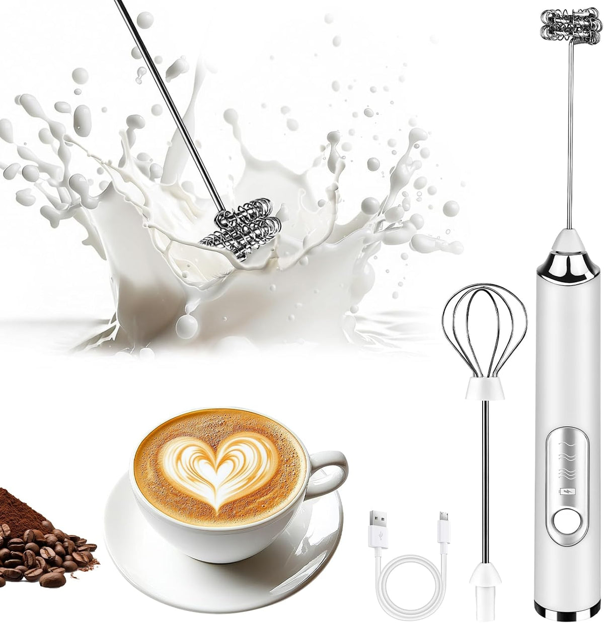 AIG Rechargeable Milk Frother & Coffee Whisk – Electric Handheld Coffee Mixer, Dual Spring Frothing Technology, Drink Mixer & Beater, Multi