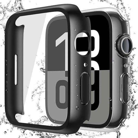 AIG 2-Pack Tempered Glass Case for Apple Watch Series 10 (46mm) – Full Cover Screen Protector, Transparent + Black