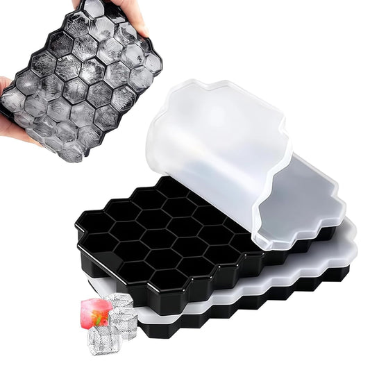 AIG Silicone Ice Cube Trays with Lids – 2 Pack Easy-Release Hexagon Ice Maker for Freezer, Reusable Food-Grade Ice Molds for Cocktail Bar, Whiskey, Iced Coffee & Home Kitchen (Black)