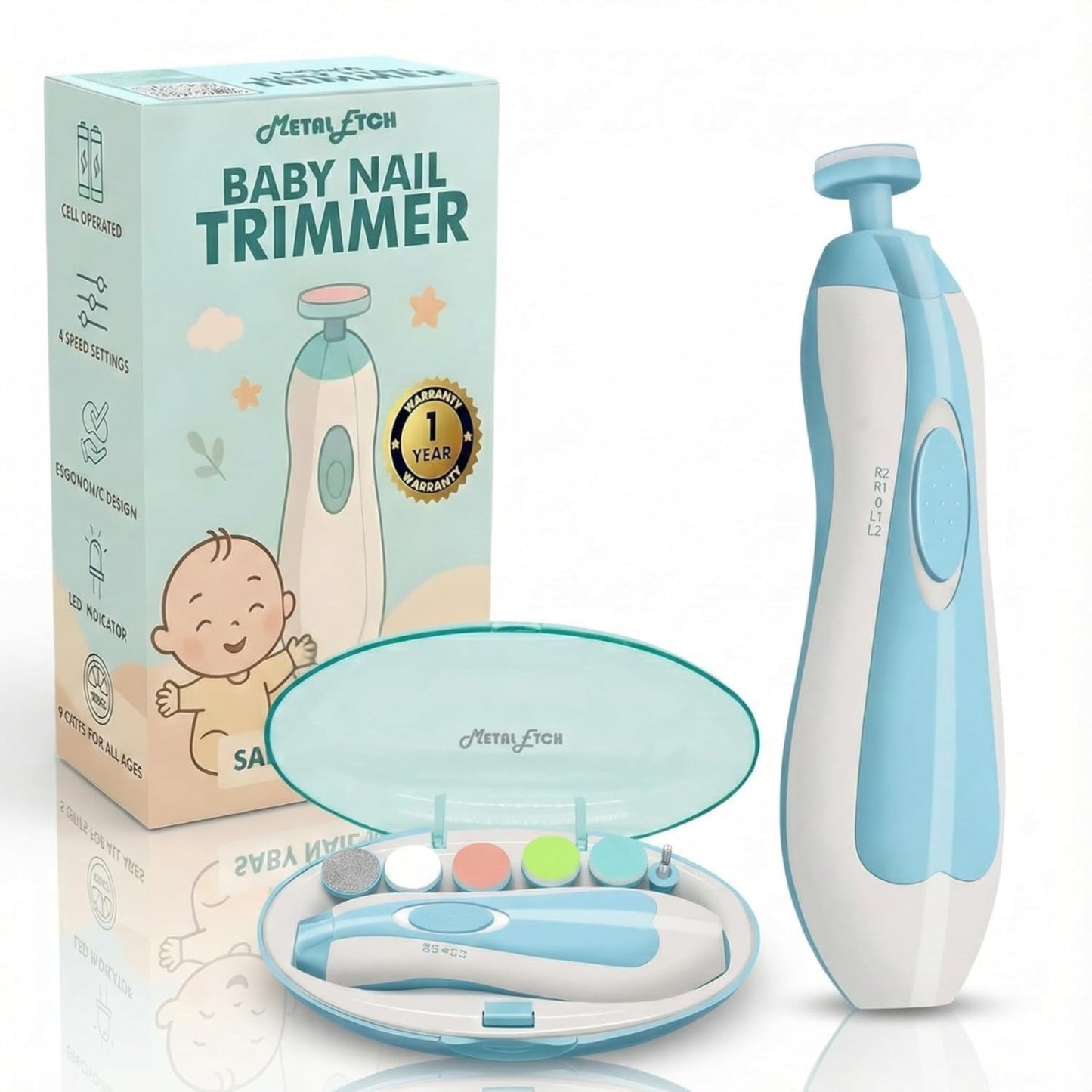 Baby Electric Nail Trimmer for New Born 0-12 Months | Baby Nail Cutter with LED Light & 6 Filer Heads | Safe Infant Nail File & Toddler Nail Clipper | Manicure Set for Infants | Newborn Essentials | 1 Year Warranty (Baby Blue)