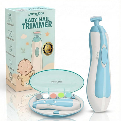Baby Electric Nail Trimmer for New Born 0-12 Months | Baby Nail Cutter with LED Light & 6 Filer Heads | Safe Infant Nail File & Toddler Nail Clipper | Manicure Set for Infants | Newborn Essentials | 1 Year Warranty (Baby Blue)