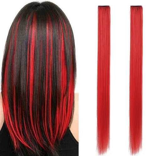 AIG 22-Inch Red Clip-In Hair Extensions – Synthetic Straight Highlight Streaks (Pack of 2)