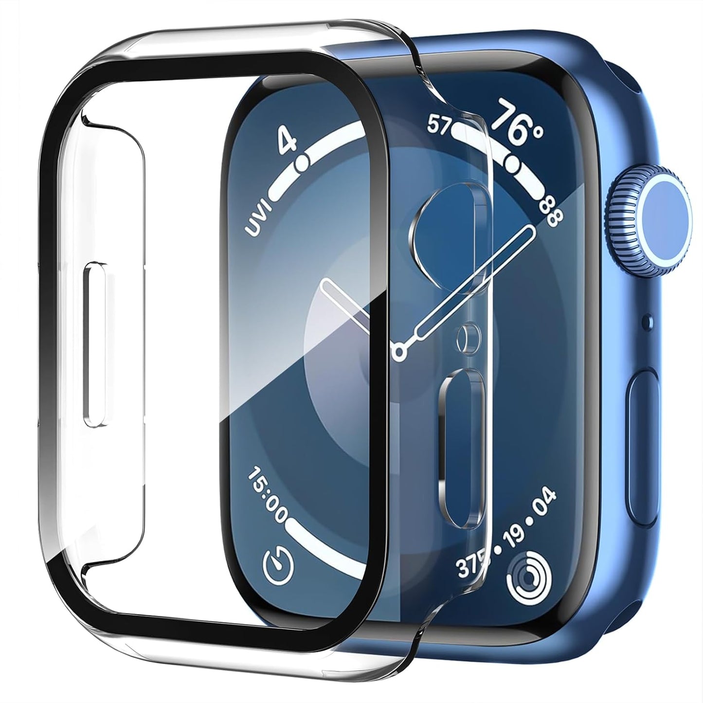 AIG Apple Watch 45mm Hard Case with Tempered Glass Screen Protector, Ultra-Thin Protective Cover for Series 9/8/7 - Clear/Transparent (1 Pack)
