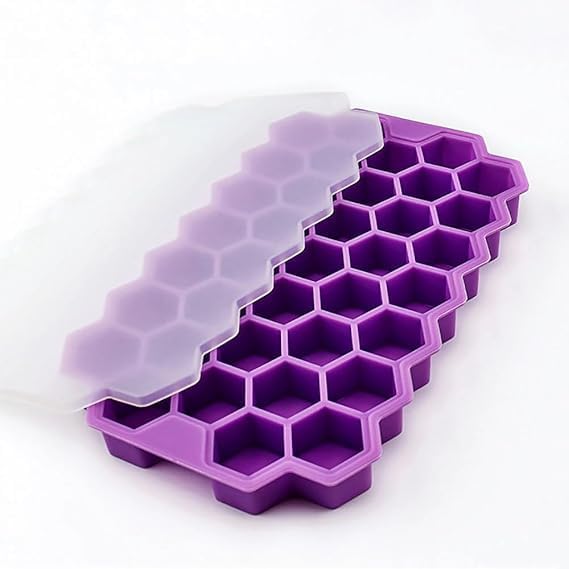 AIG Silicone Ice Cube Trays with Lids – 3 Pack Easy-Release Hexagon Ice Maker for Freezer, Reusable Food-Grade Ice Molds for Cocktail Bar, Whiskey, Iced Coffee & Home Kitchen (Purple)