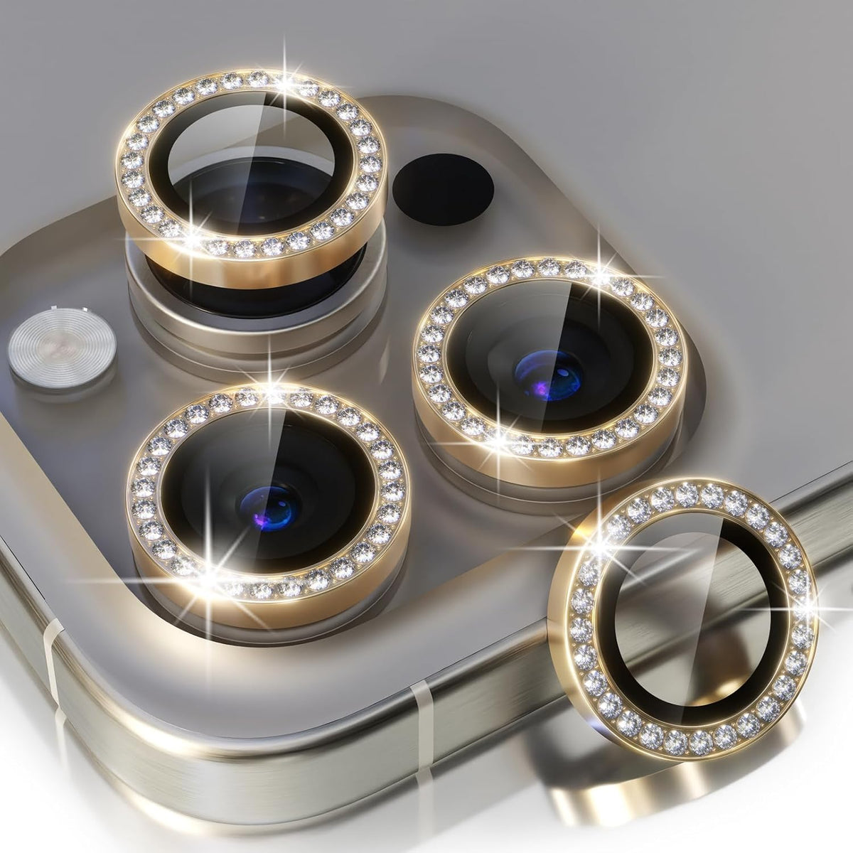 AIG Camera Lens Protector for iPhone 15 Pro/15 Pro Max – UHD 9H Glass, Diamond Gold